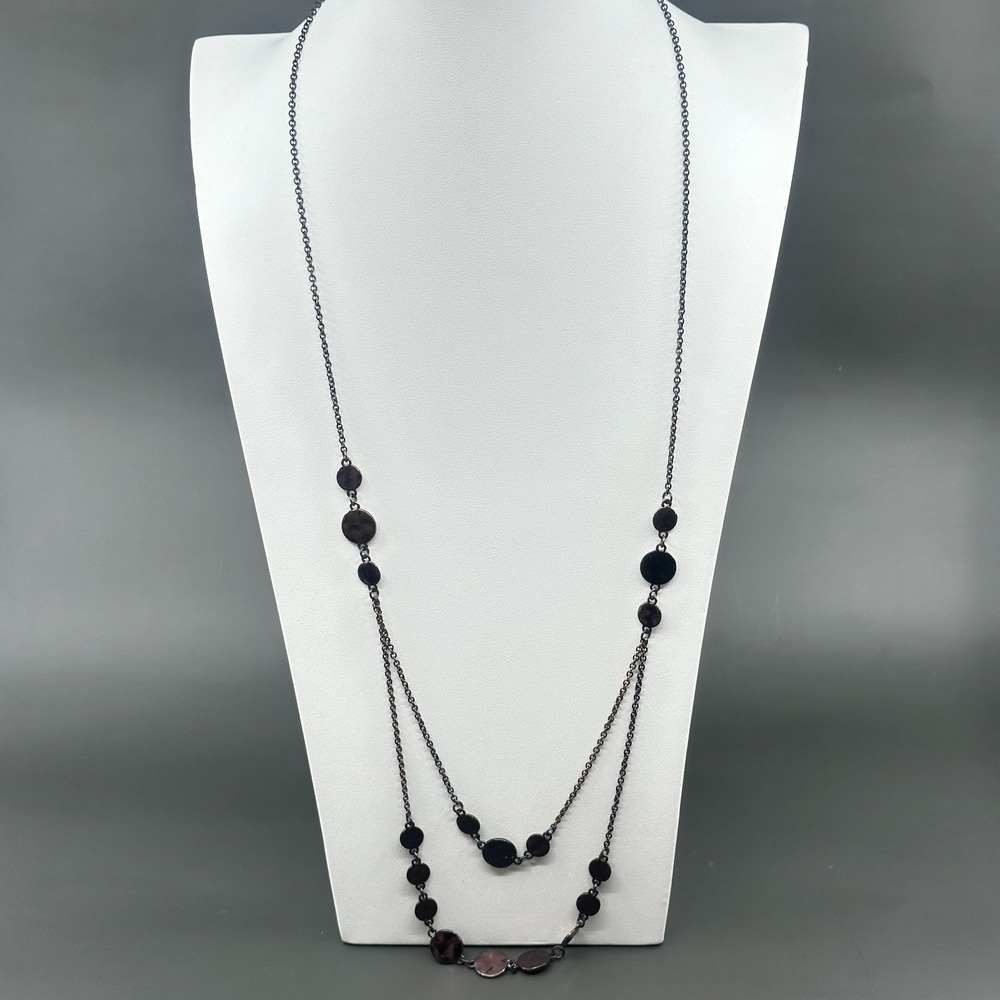 Dark Gunmetal Layered Necklace Black Brown Disc Beads Gothic Statement Vintage